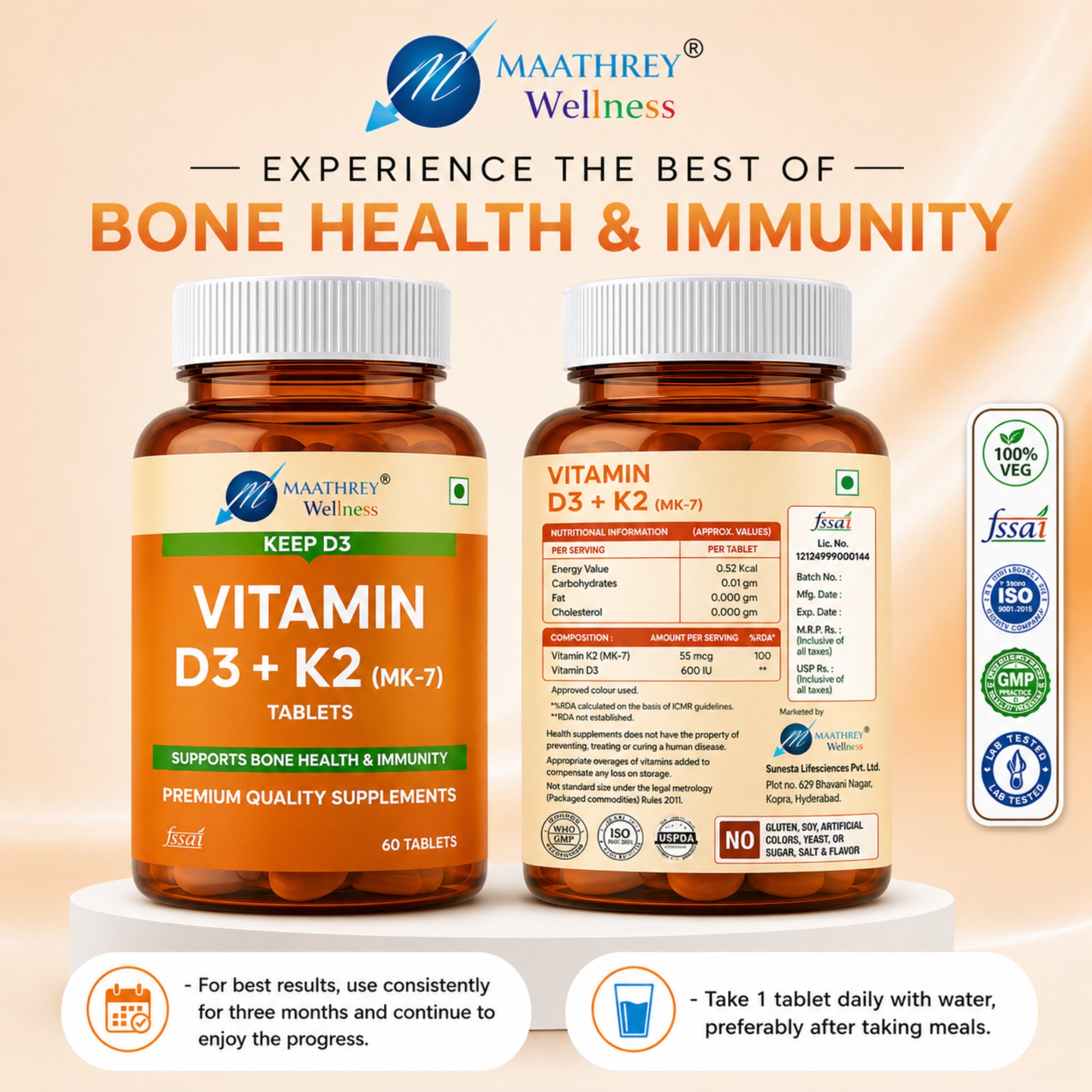 Keep D3 Vitamin D3 + K2 Tablets – For Bone Health & Immunity
