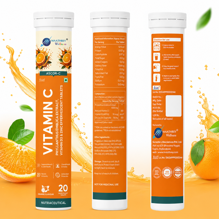 ASCOR-C Vitamin C Effervescent Tablets – Immunity, Bone & Antioxidant Support