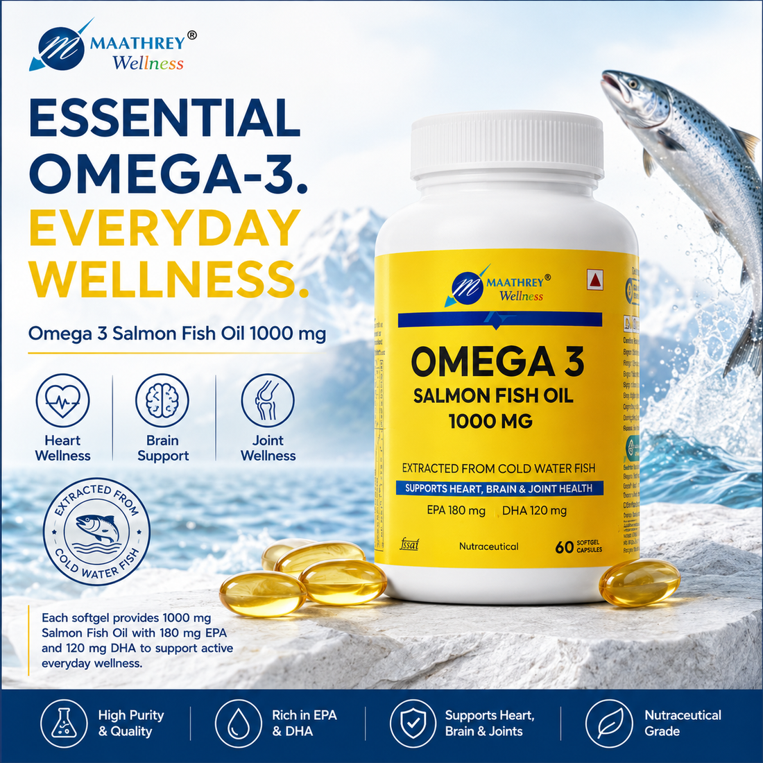 Omega 3 Salmon Fish Oil 1000 mg – Heart, Brain & Joint Support