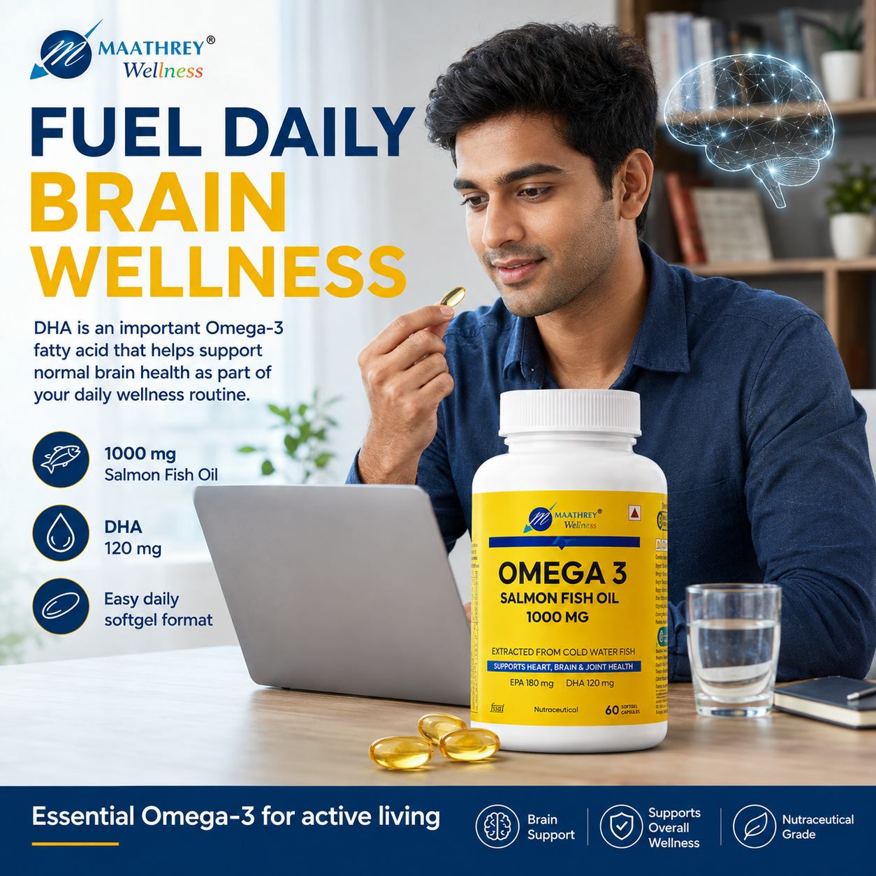 Omega 3 Salmon Fish Oil 1000 mg – Heart, Brain & Joint Support